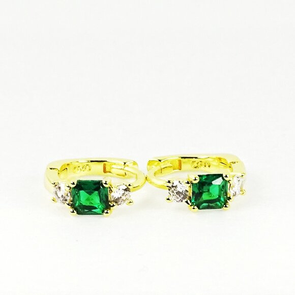 SAVVY CIE JEWELRY May Birthstone Gold Plated Green & Clear CZ Hoop Earrings - Picture 1 of 8